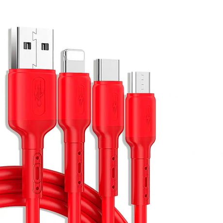 cable 3 en 1 miccell vq-d19 con cable tipo-c, micro USB, lightning color rojo