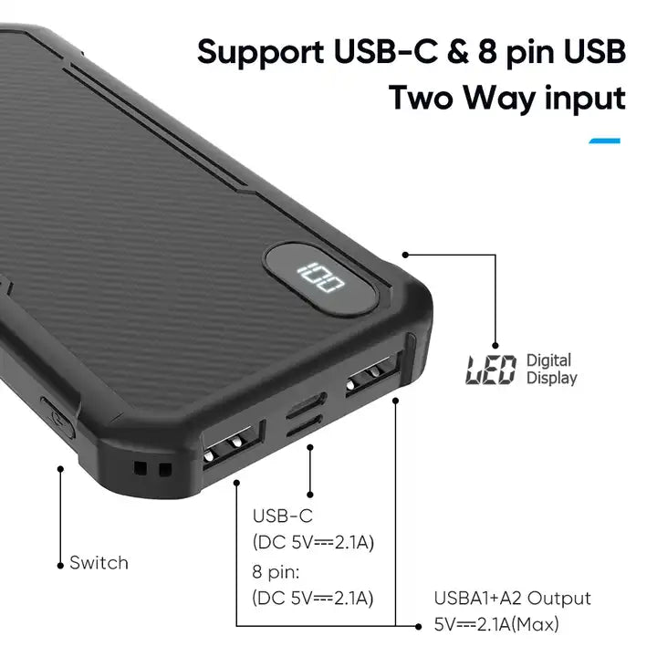 Powerbank soporta USC-C y 8 pin USB Dos Salidas Switch VQ-P133