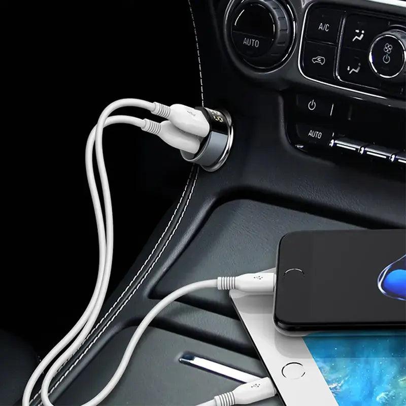 cargador dual USB de auto conectado a iPhone y iPad a la vez